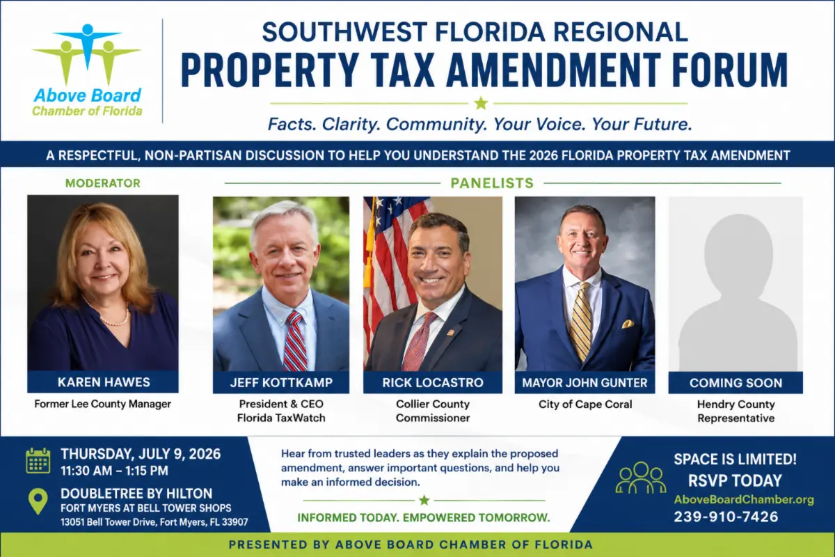 Property Tax Amendment Forum on July 9 at the DoubleTree Bell Tower in Fort Myers